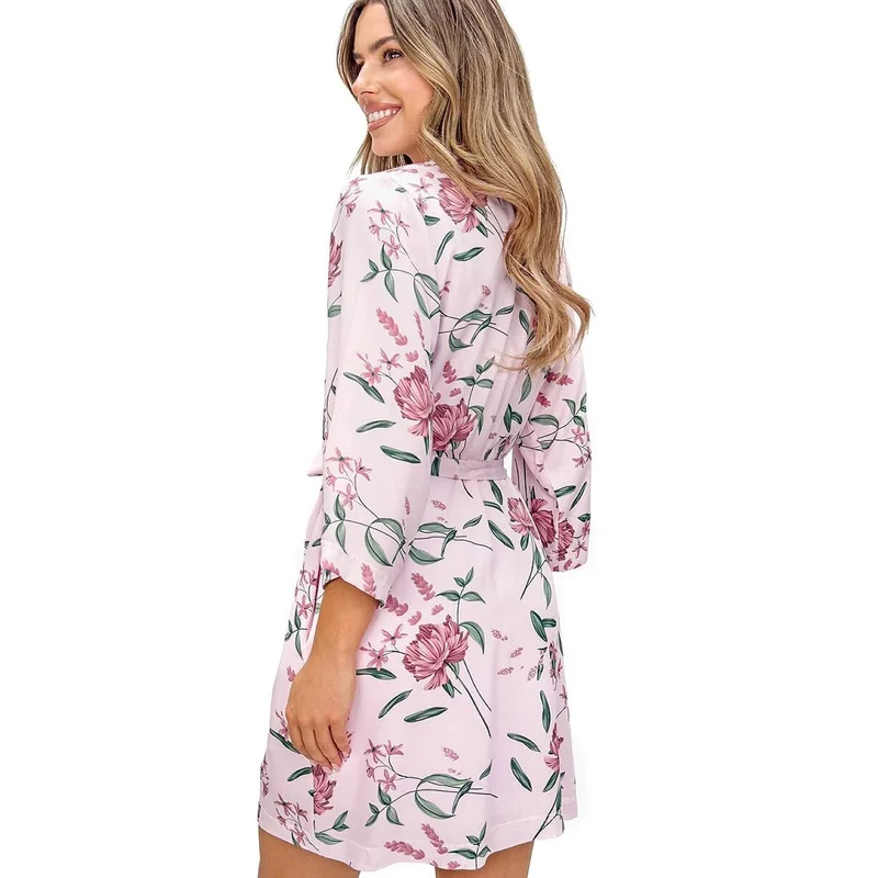 Peignoir court fleurs femme Gabriela viscose doux élégant maison