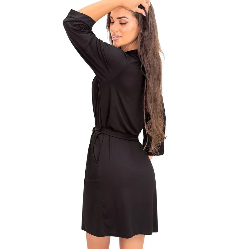 Peignoir femme Sonia noir élégant viscose dentelle confort quotidien 3/4 manches