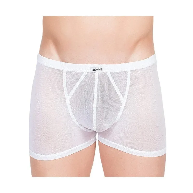 Boxer Homme Transparent Résille Blanche Sexy Confortable Élégant Ajusté Extensible Respirant Doux Polyamide Élasthanne Taillé Audacieux