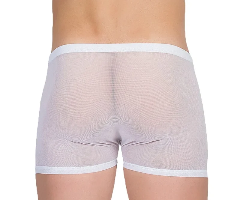 Boxer Homme Transparent Résille Blanche Sexy Confortable Élégant Ajusté Extensible Respirant Doux Polyamide Élasthanne Taillé Audacieux