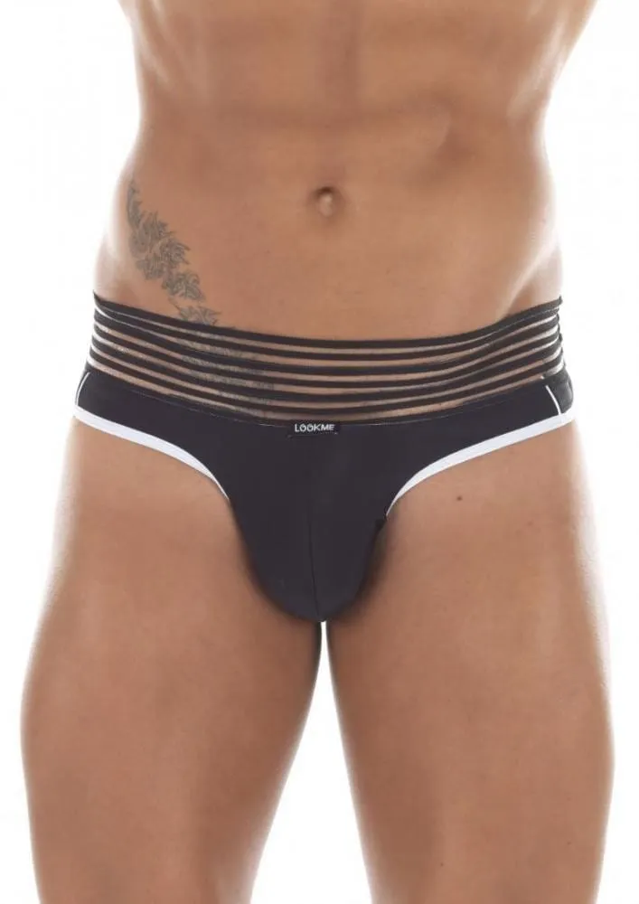 string hommes noir ceinture large rayures horizontales opaques transparentes mélange polyamide elasthanne confort liberté coupe ajustée tendance élégant sexy