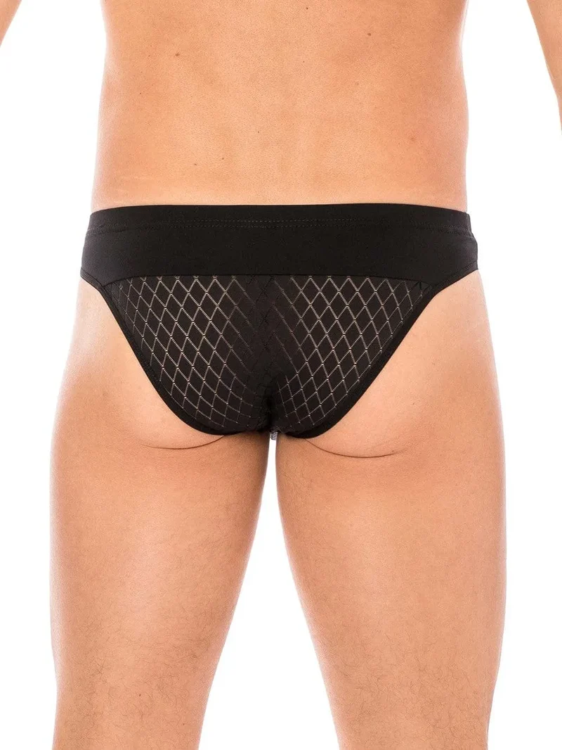 Slip noir ajouré ceinture large maintien optimal motif losanges design élégant sensuel tissu doux élastique polyamide elasthanne Lookme