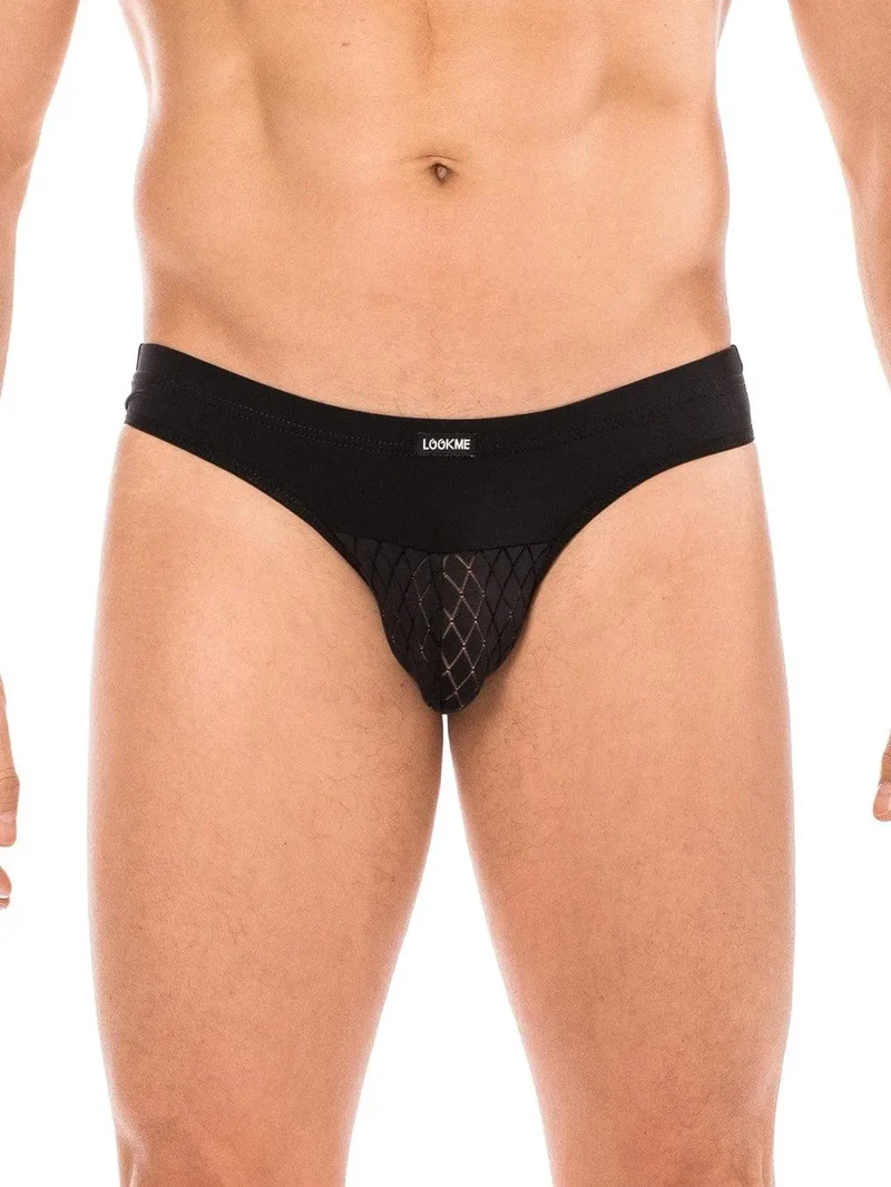 Slip noir ajouré ceinture large maintien optimal motif losanges design élégant sensuel tissu doux élastique polyamide elasthanne Lookme