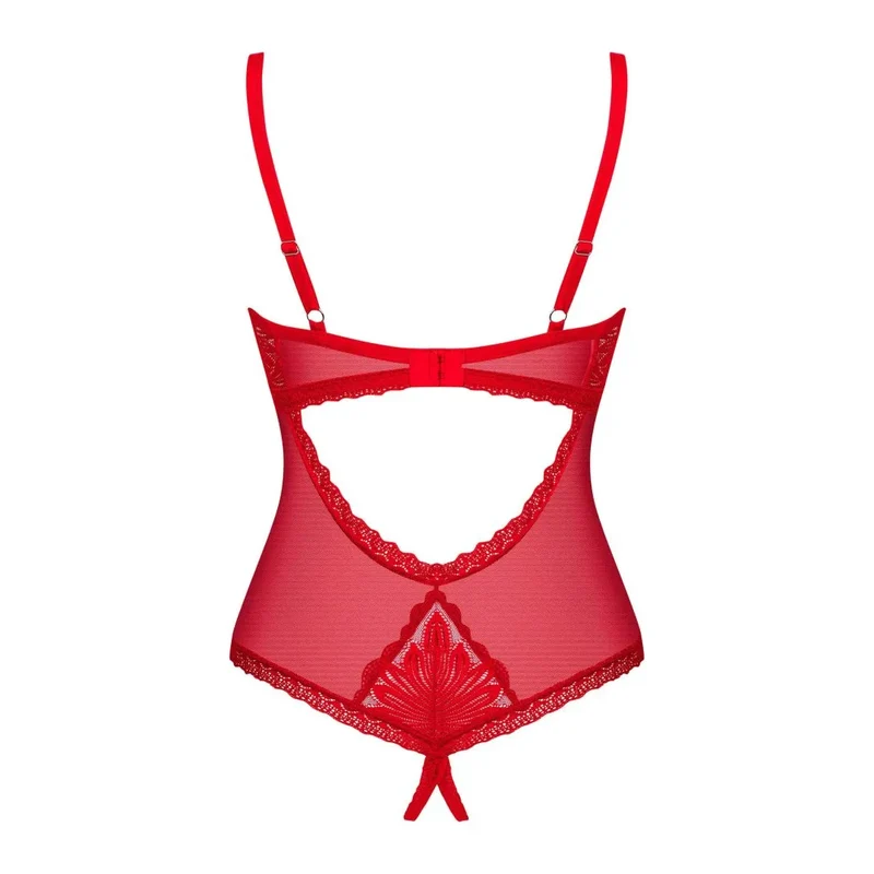 Chilisa body ouvert rouge lingerie sensuelle ajustable dentelle cœur argenté sangles réglables polyamide élasthanne confortable glamour