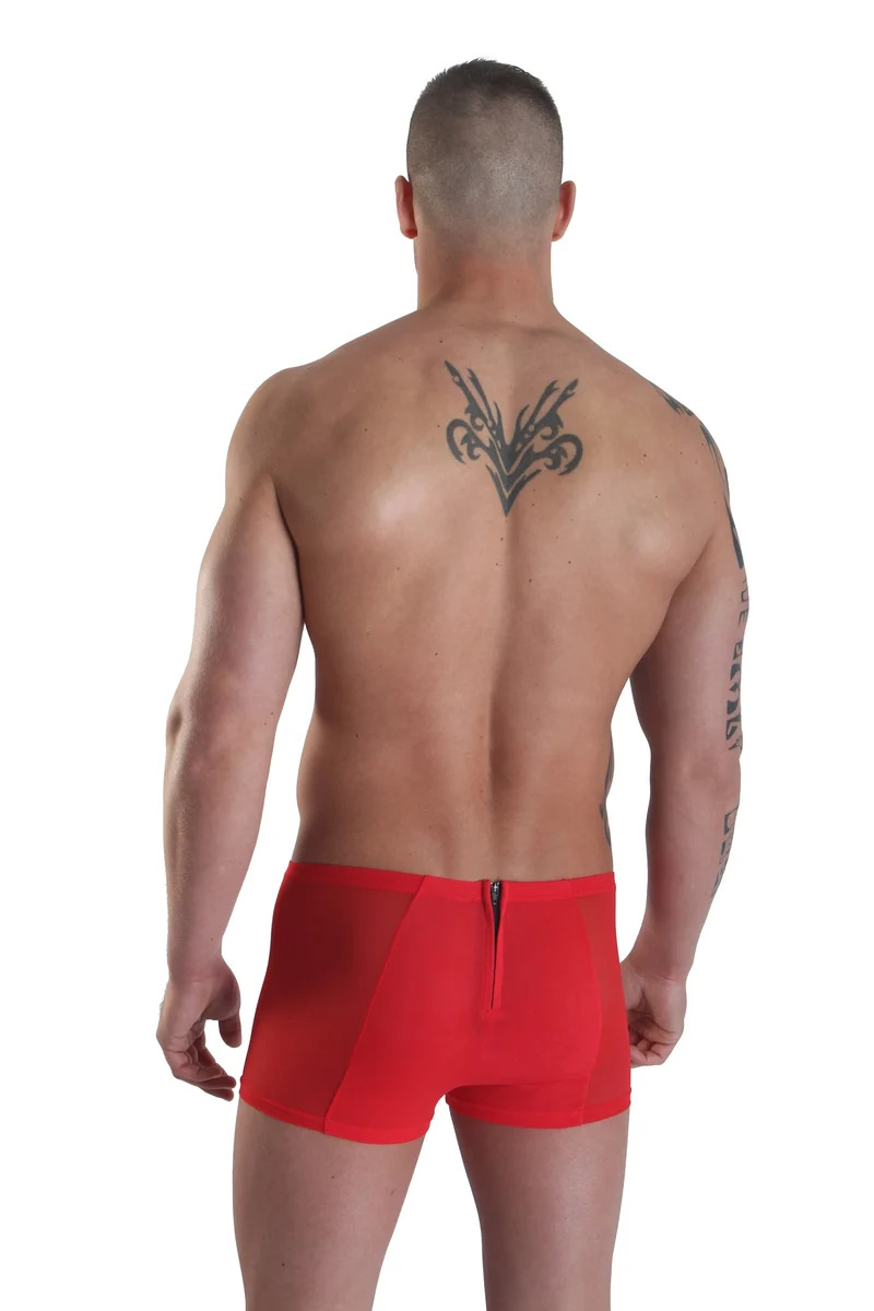 boxer caleçon homme rouge transparent opaque double fermeture glissière avant arrière polyamide élasthanne extensible confortable ajusté séduisant