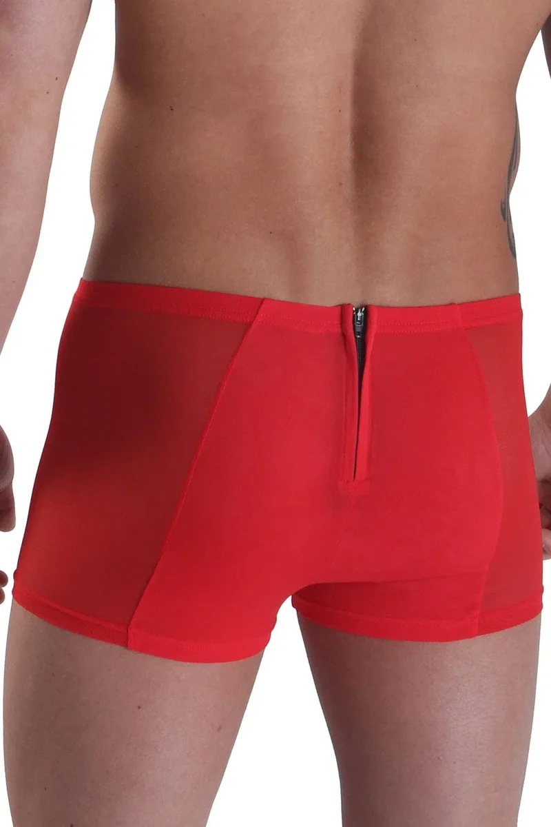 boxer caleçon homme rouge transparent opaque double fermeture glissière avant arrière polyamide élasthanne extensible confortable ajusté séduisant