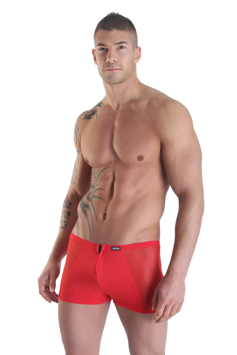 boxer caleçon homme rouge transparent opaque double fermeture glissière avant arrière polyamide élasthanne extensible confortable ajusté séduisant