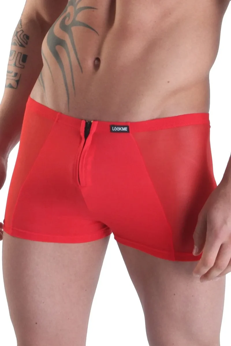 boxer caleçon homme rouge transparent opaque double fermeture glissière avant arrière polyamide élasthanne extensible confortable ajusté séduisant