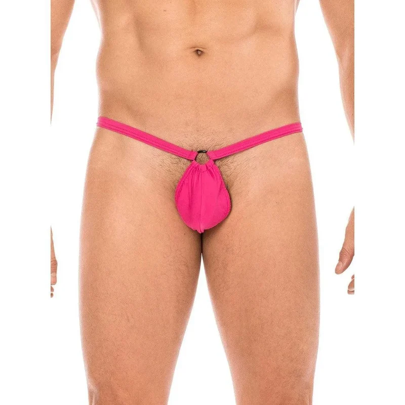 slip rose magenta mini string homme poche banane anneau dessus triangle arrière polyamide spandex extensible sexy tendance
