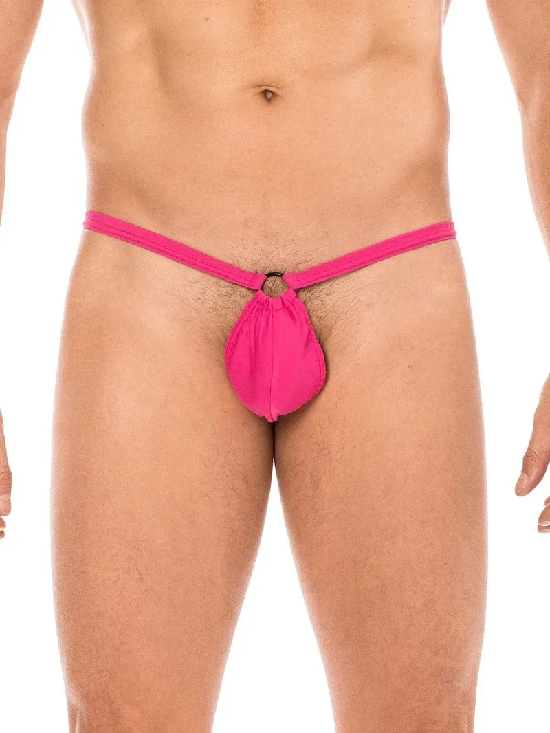 slip rose magenta mini string homme poche banane anneau dessus triangle arrière polyamide spandex extensible sexy tendance