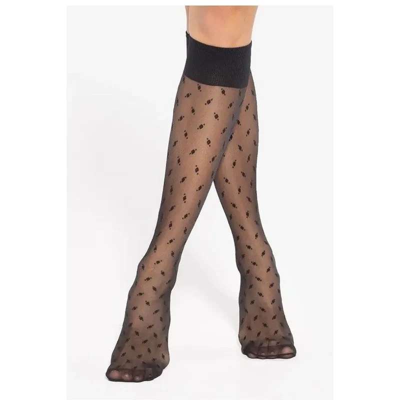 Bas transparents élégants motif pois noirs longs confortables élastique genoux nylon elasthanne lingerie féminine sexy