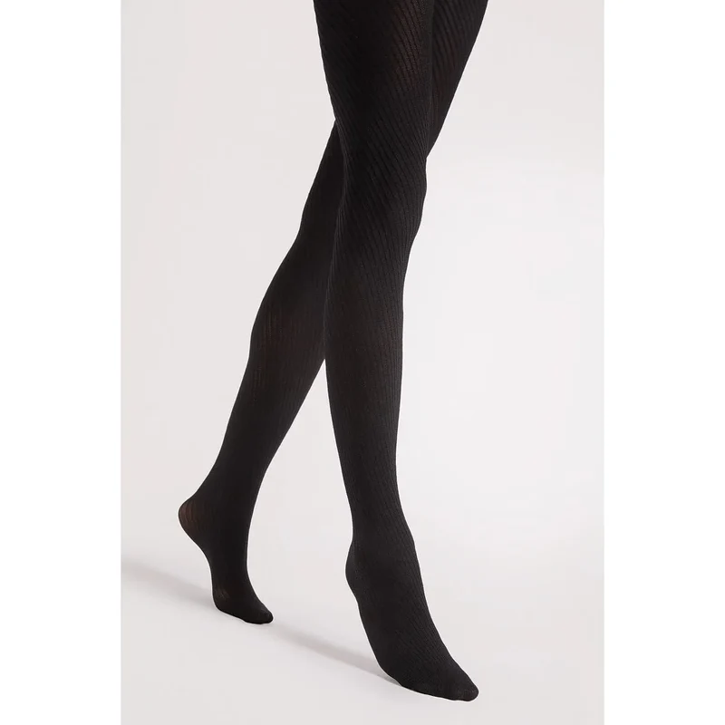 Collant élégant design raffiné mat texture verticale noire matière douce extensible taille adjustable pour femmes lingerie intime confort quotidien