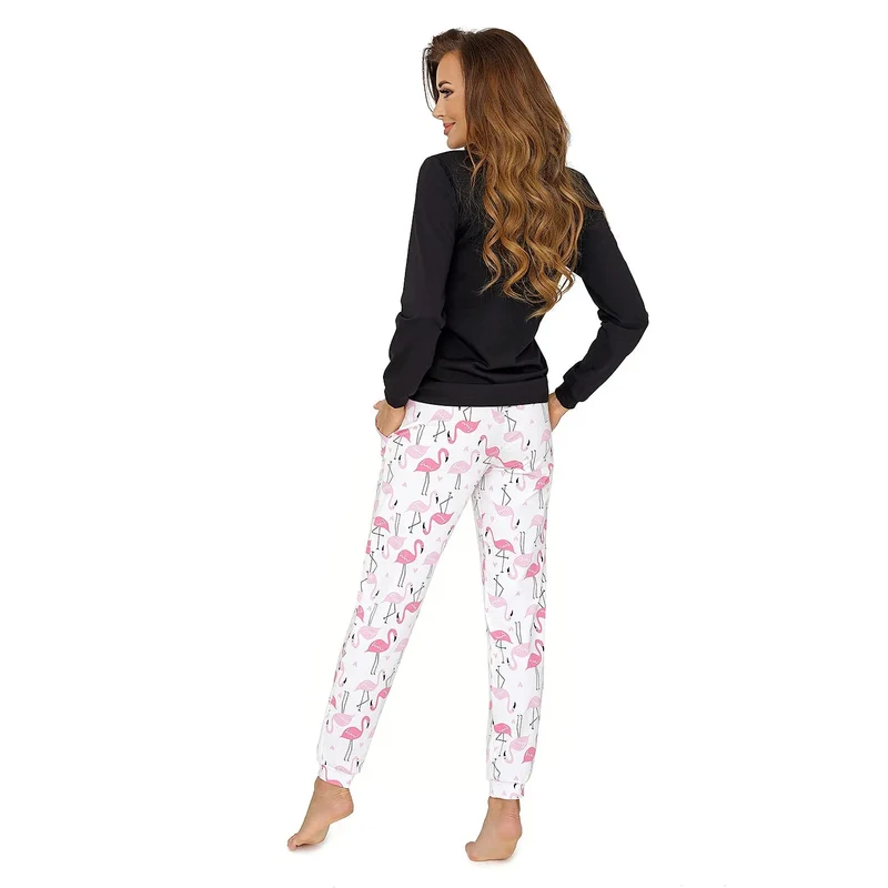 Pyjama sexy model 171574 Donna flamingo print coton 100% manches longues slim-fit pantalon longueur cheville romantique nuits froides lingerie intime