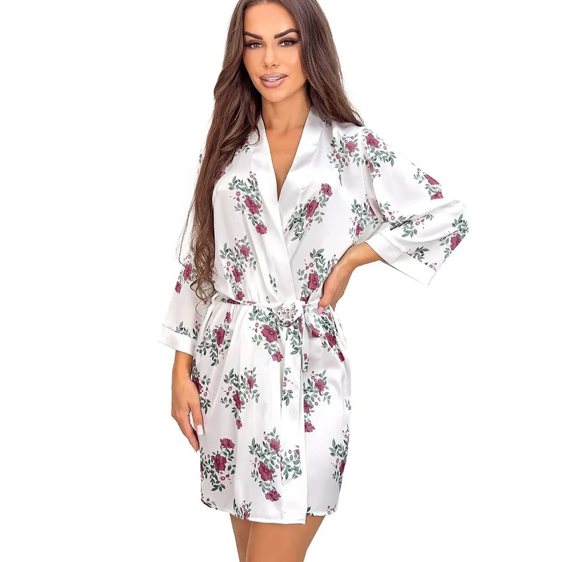 Peignoir satin femme Julia fleurs délicates confort élégant maison ajustable