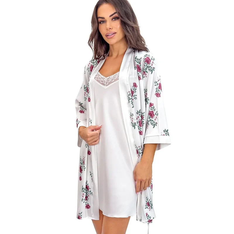 Peignoir satin femme Julia fleurs délicates confort élégant maison ajustable