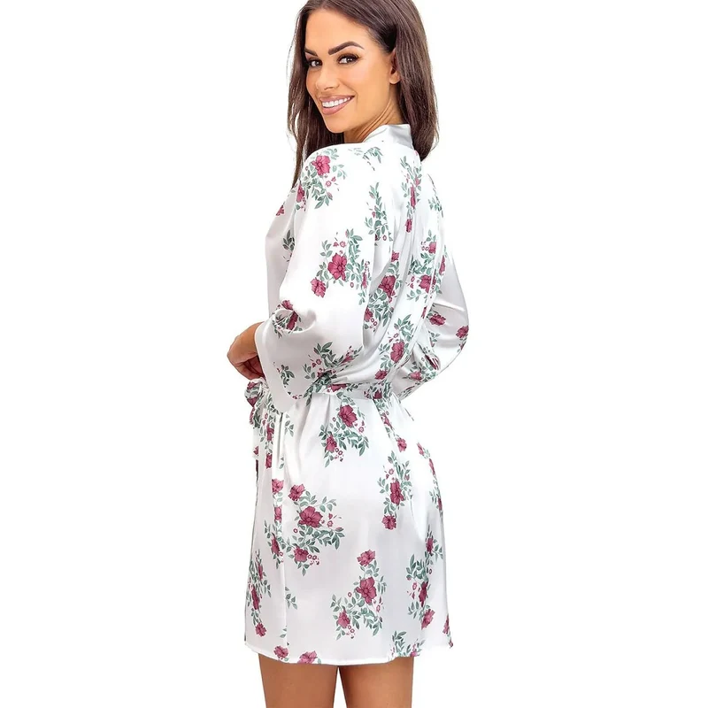 Peignoir satin femme Julia fleurs délicates confort élégant maison ajustable