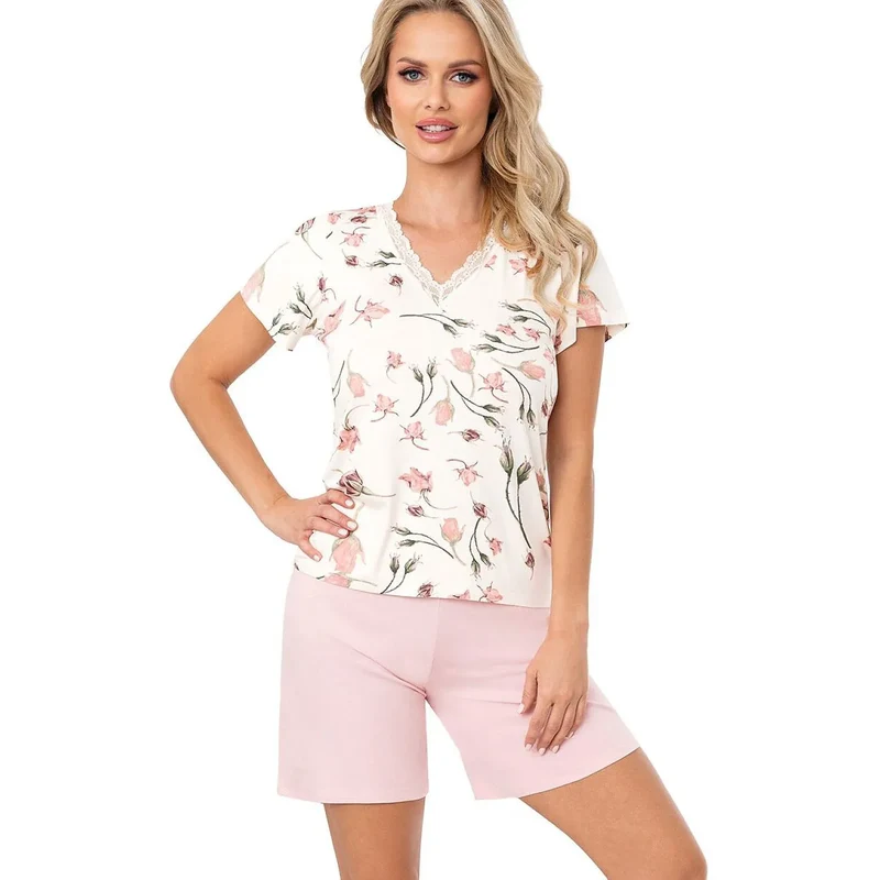 Pyjama femme viscose fleurs dentelle Amaris 1/2 confort romantique