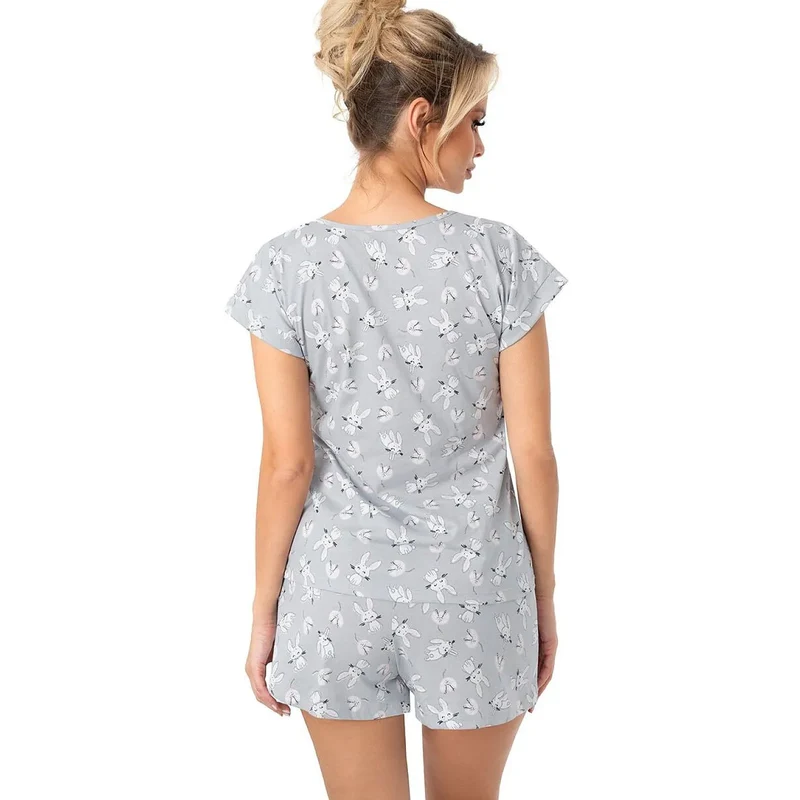 Pyjama coton femme Bunny Short gris motif lapins confort maison