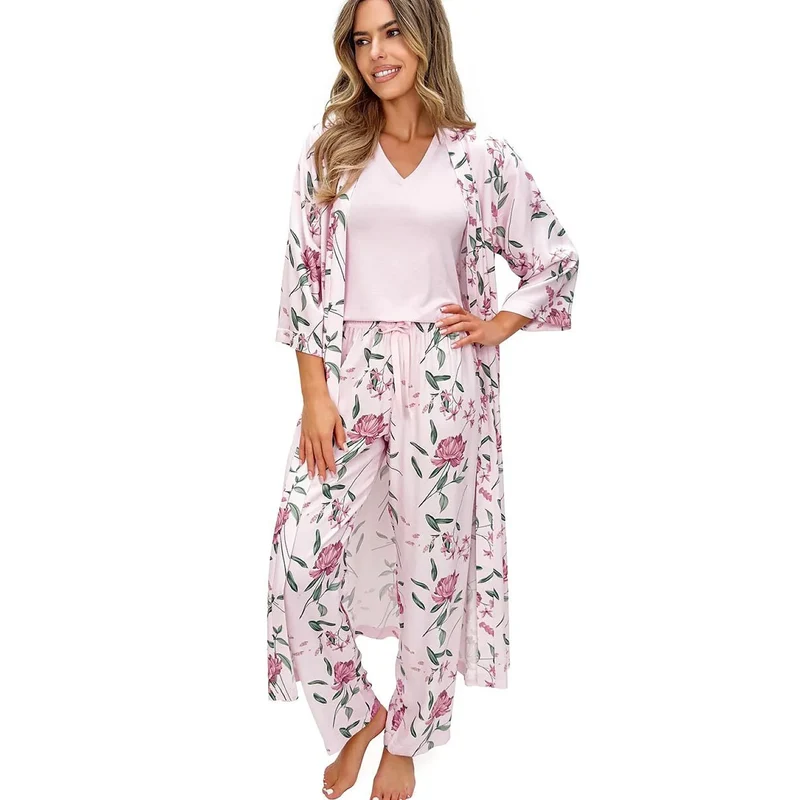Pyjama femme élégant rose clair dentelle viscose confort taille élastique