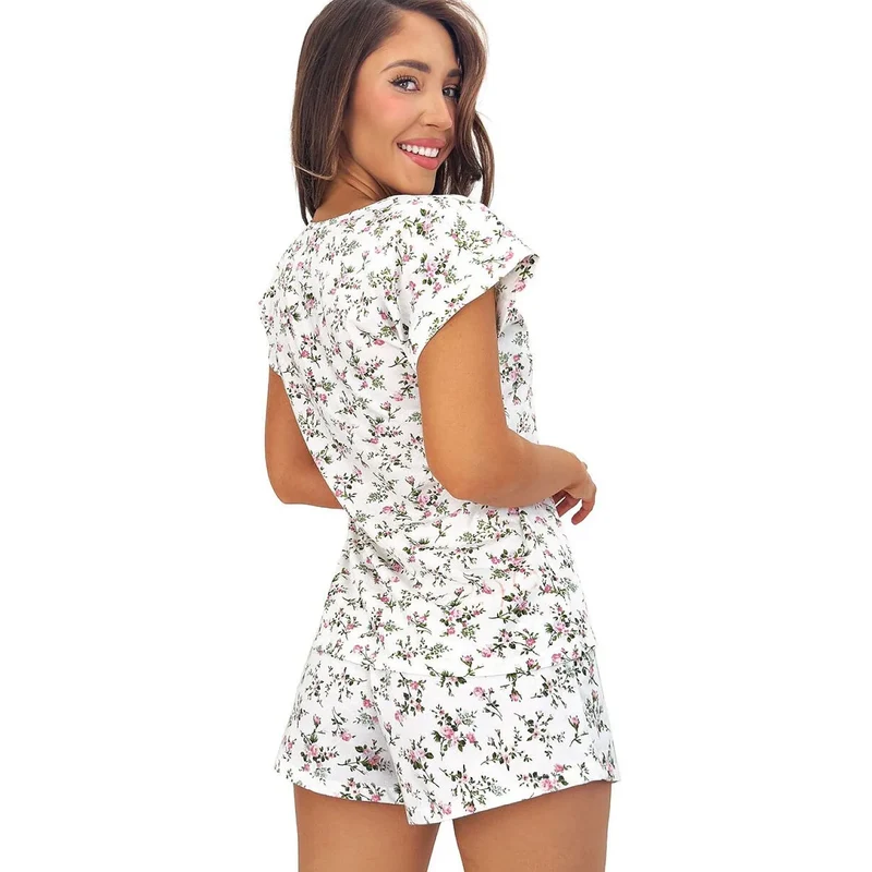 Pyjama femme coton floral Emilka manches courtes short été confortable