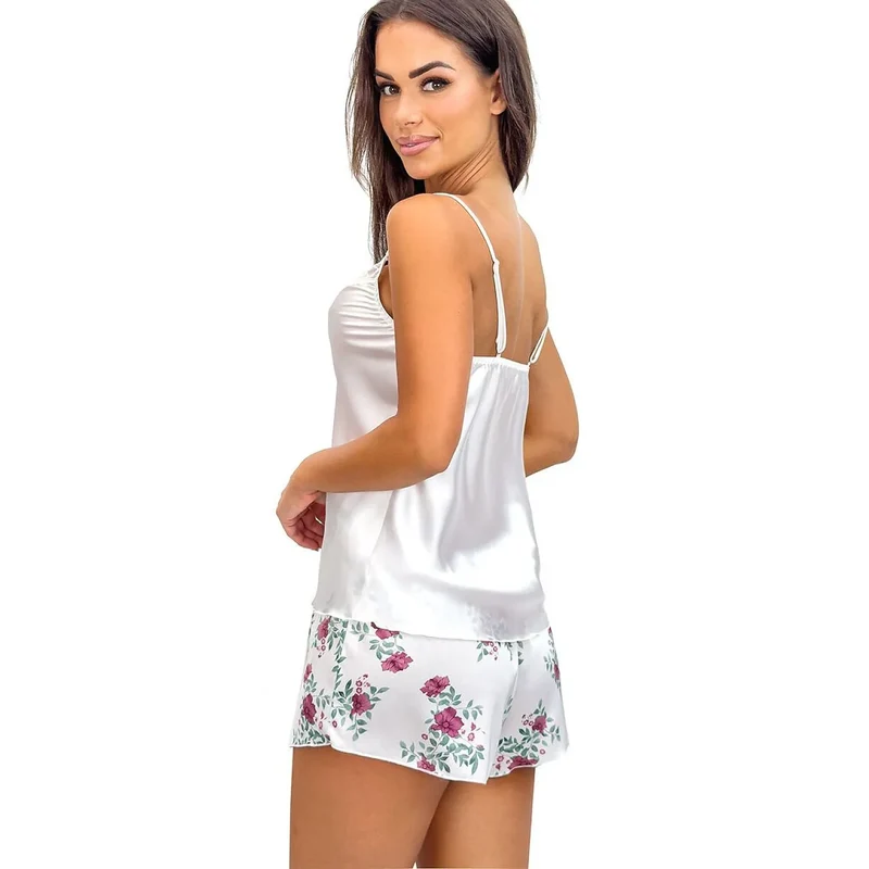 Pyjama satin femme écru dentelle élégant confort été Julia 1/2