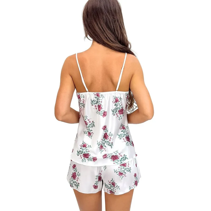 Pyjama femme satin floral élégant confortable Julia 1/2 bretelles réglables