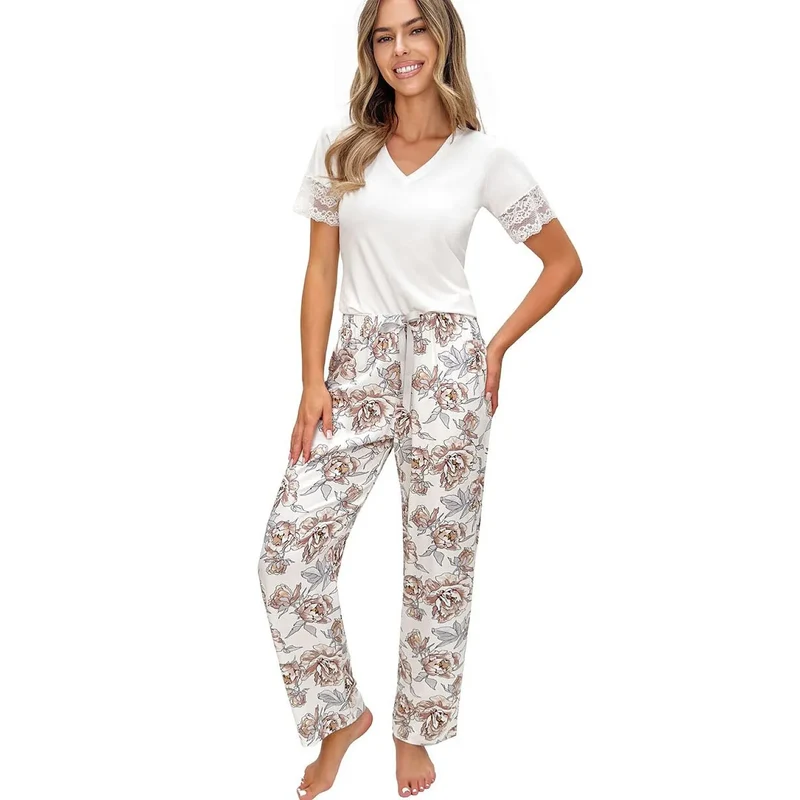 Pyjama femme élégant viscose écru dentelle confort intemporel Elizabeth