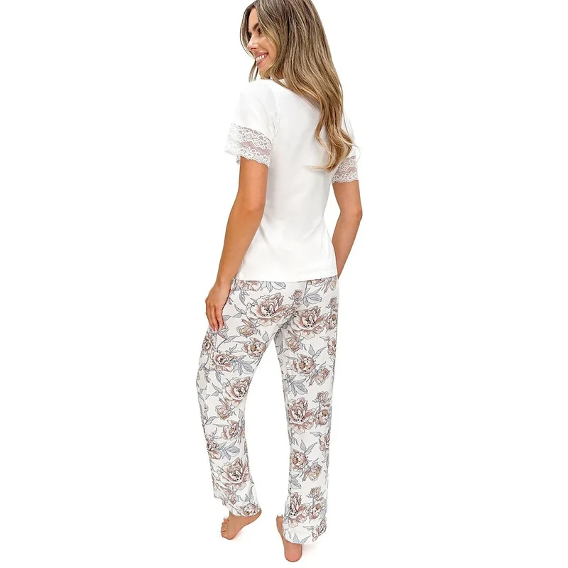 Pyjama femme élégant viscose écru dentelle confort intemporel Elizabeth