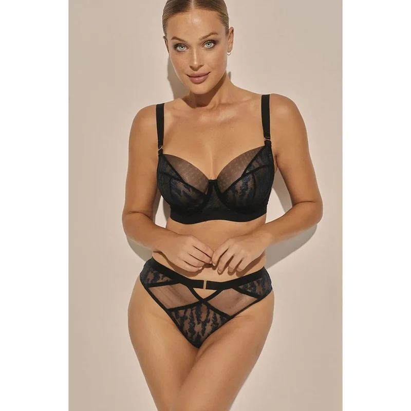 Soutien-gorge dentelle bleu marine tulle noir ajustable confort Kinga