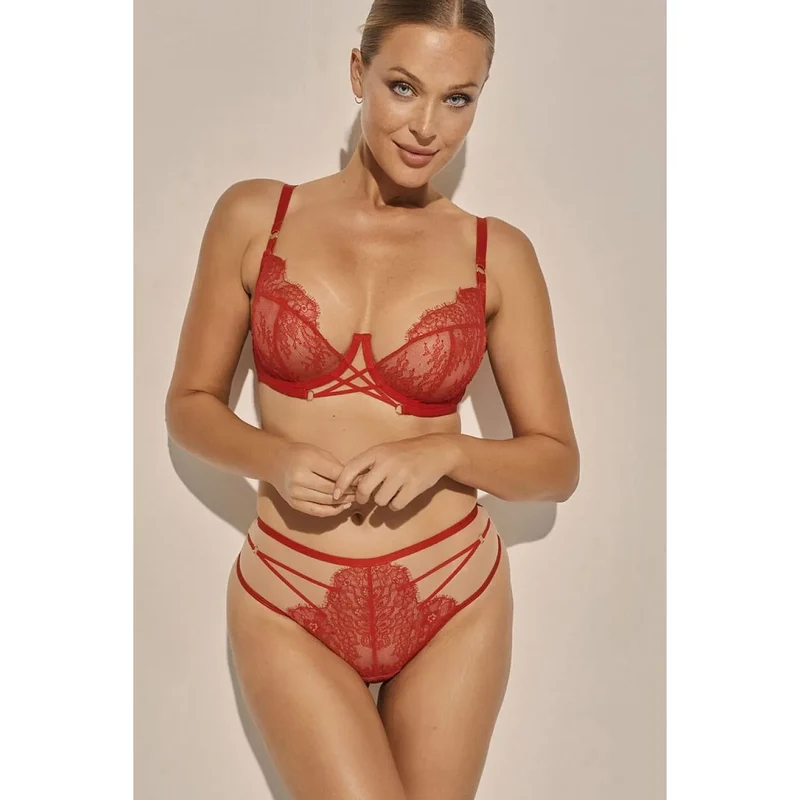 Soutien-gorge dentelle rouge sans armatures maintien ajustable moderne sensuel