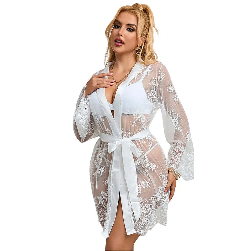 chemise nuit manches longues florale blanche haute qualité douceur confort sophistiquée sexy grande taille ample flatteur romantique élégante