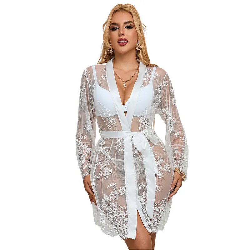 chemise nuit manches longues florale blanche haute qualité douceur confort sophistiquée sexy grande taille ample flatteur romantique élégante