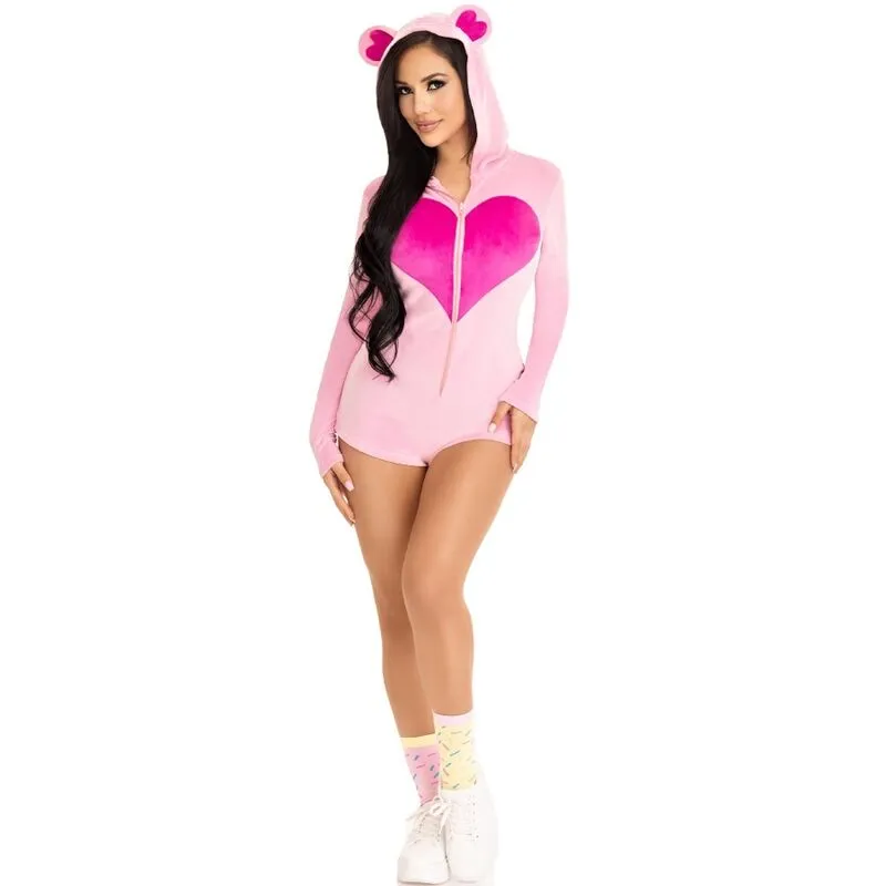combinaison velours ultra doux ours peluche fermeture zippée cœur carnaval cosy soirée confortable chaud adorable mignon ajustable tailles S M