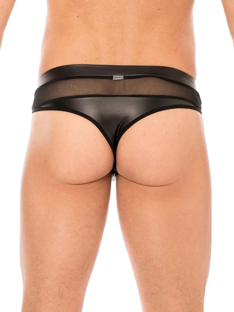 string ouvert devant noir poche détachable polyester élasthanne confortable extensible sexy audacieux sensuel domination soumission érotique homme