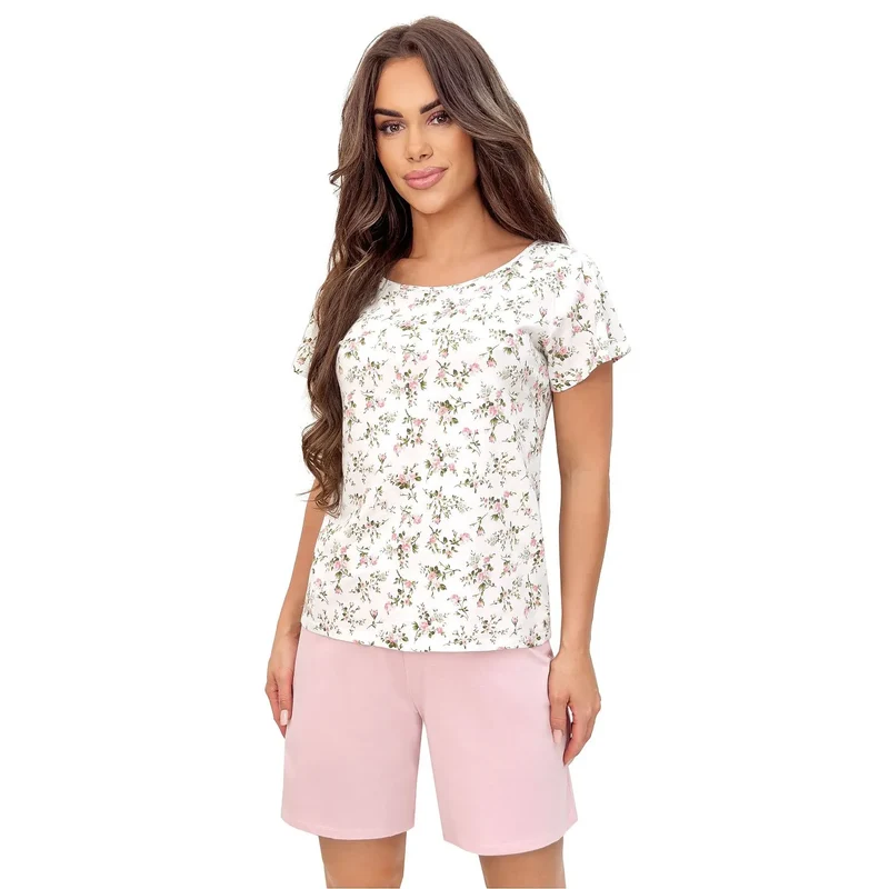 Pyjama coton femme floral rose poudré grande taille confort élégant 223568 Donna