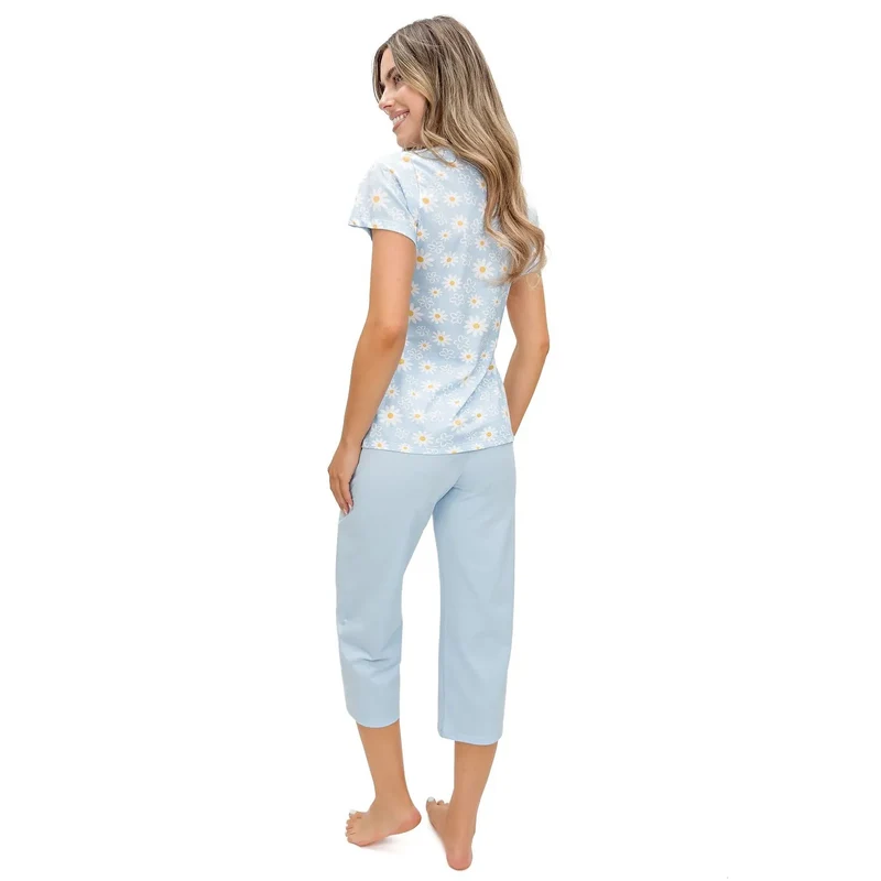 Pyjama femme coton élégant confortable manches courtes slim 3/4 taille élastique