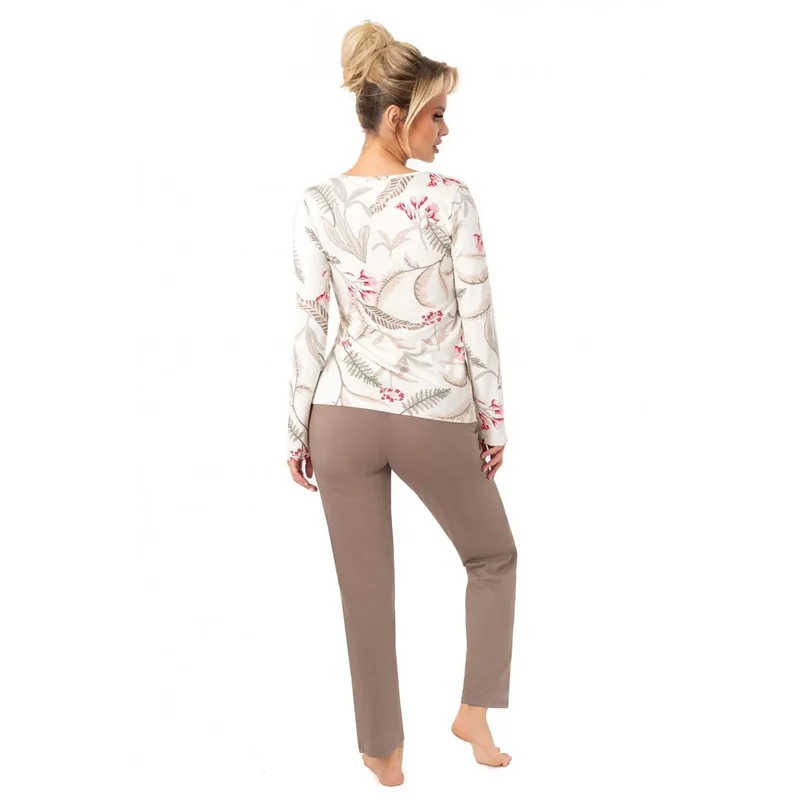 Pyjama femme confort style élégant viscose douce motif floral beige longues manches pantalon droit liberté mouvement Pologne qualité premium