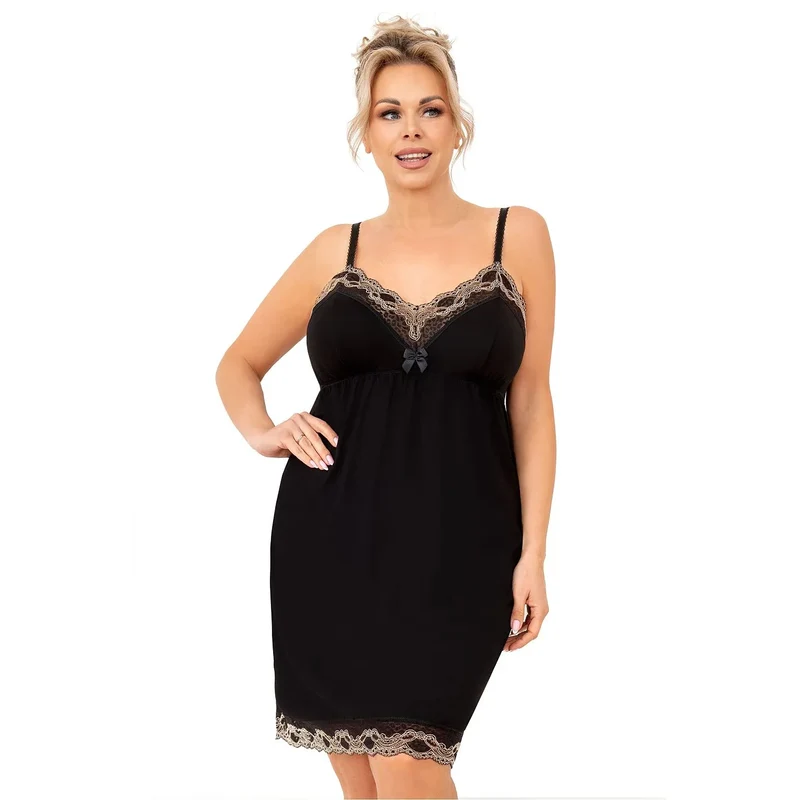 Chemise de nuit élégante et confortable model 209530 Donna nuisette dentelle noire beige féminine lingerie sexy