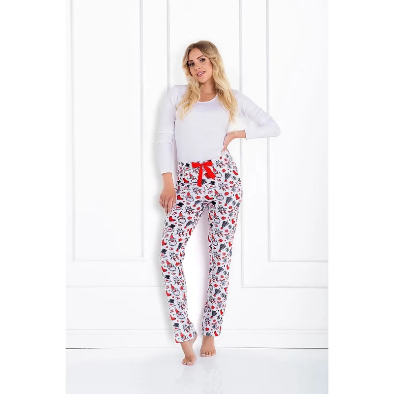 pyjama féminin confortable festif coton élasthanne doux respirant manches longues pantalon imprimé Noël ruban rouge galbé élégant sexy détente