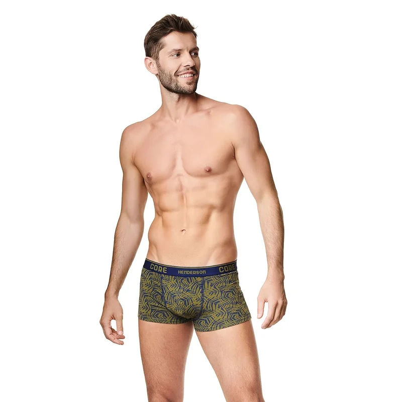 boxer homme élégant coton élasthanne coupe ajustée confort durable maintien respirant ceinture élastique bande olive contrastante surpiqûres renforcées