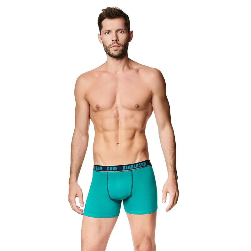 Boxer hommes coupe ajustée coton élasthanne maintien confort noir vert contrasté ceinture élastiquée logo Henderson hypoallergénique respirant doux durable
