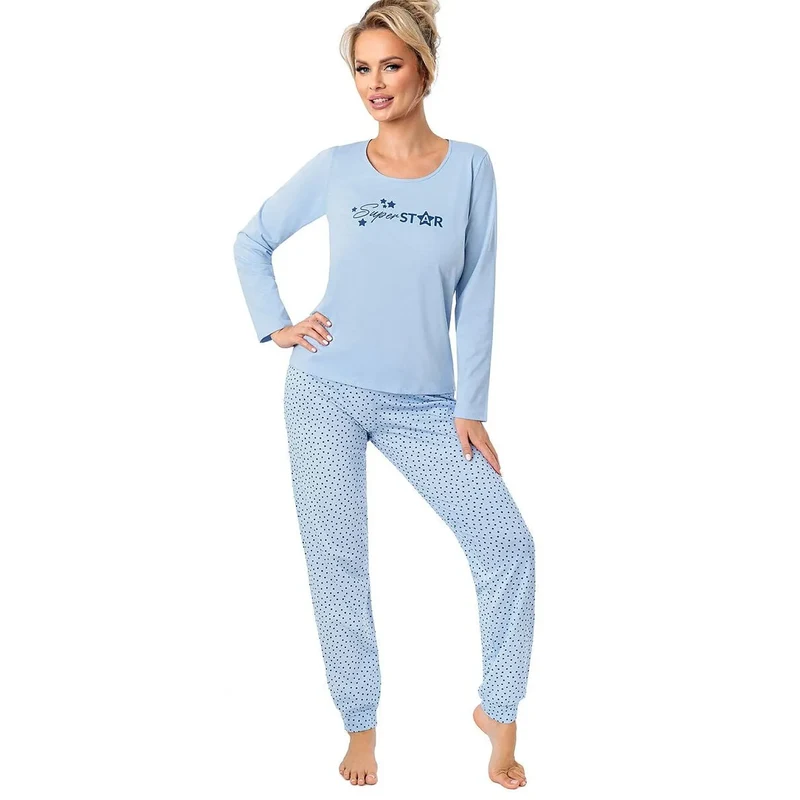 Pyjama coton femme bleu étoiles confortable naturel chic Donna 229399