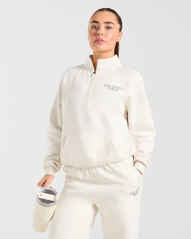 Sports Collective Oversized 1/4 Zip Pullover - Off Blanc/Vert