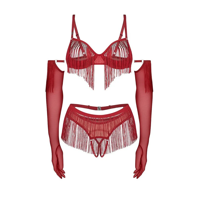 ensemble lingerie sensuelle franges mesh ajustable audacieux féminin Obsessive