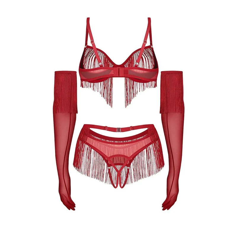 ensemble lingerie sensuelle franges mesh ajustable audacieux féminin Obsessive