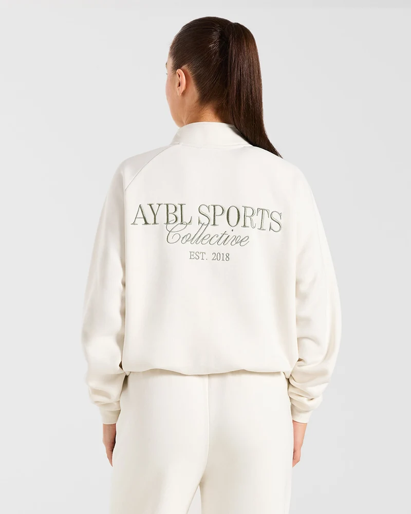 Sports Collective Oversized 1/4 Zip Pullover - Off Blanc/Vert
