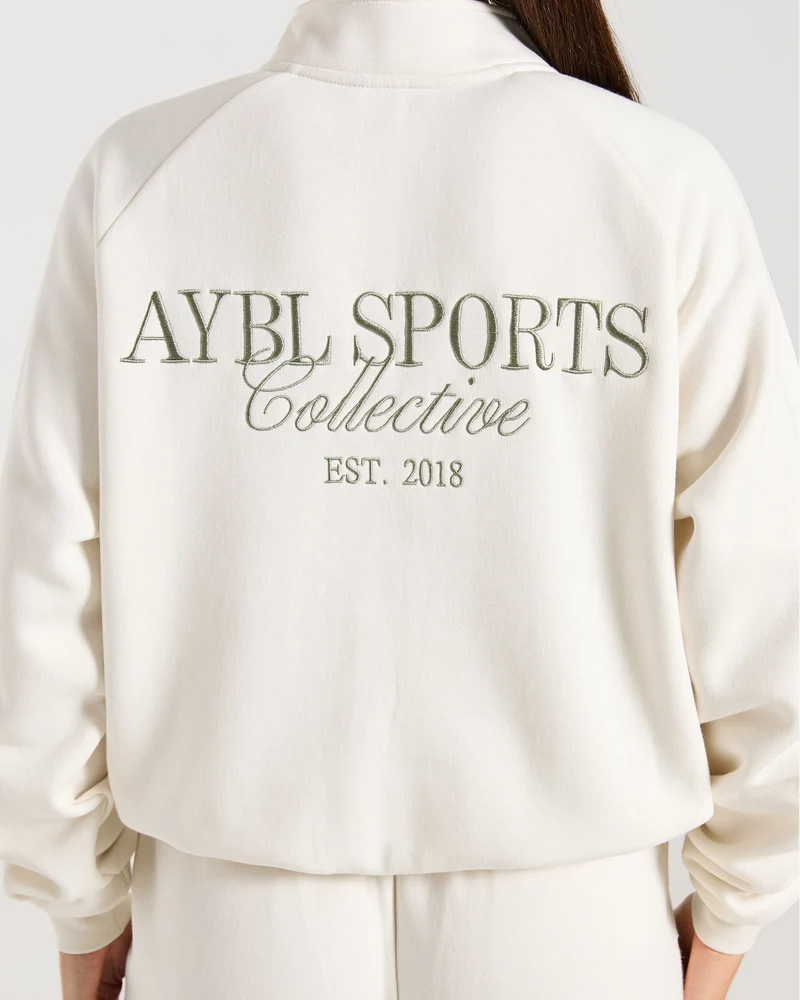 Sports Collective Oversized 1/4 Zip Pullover - Off Blanc/Vert