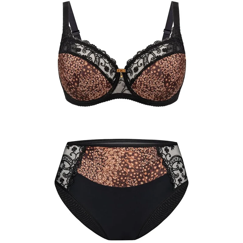 Soutien-gorge semi-soft maintien confort cannelle noir broderies italiennes grandes tailles