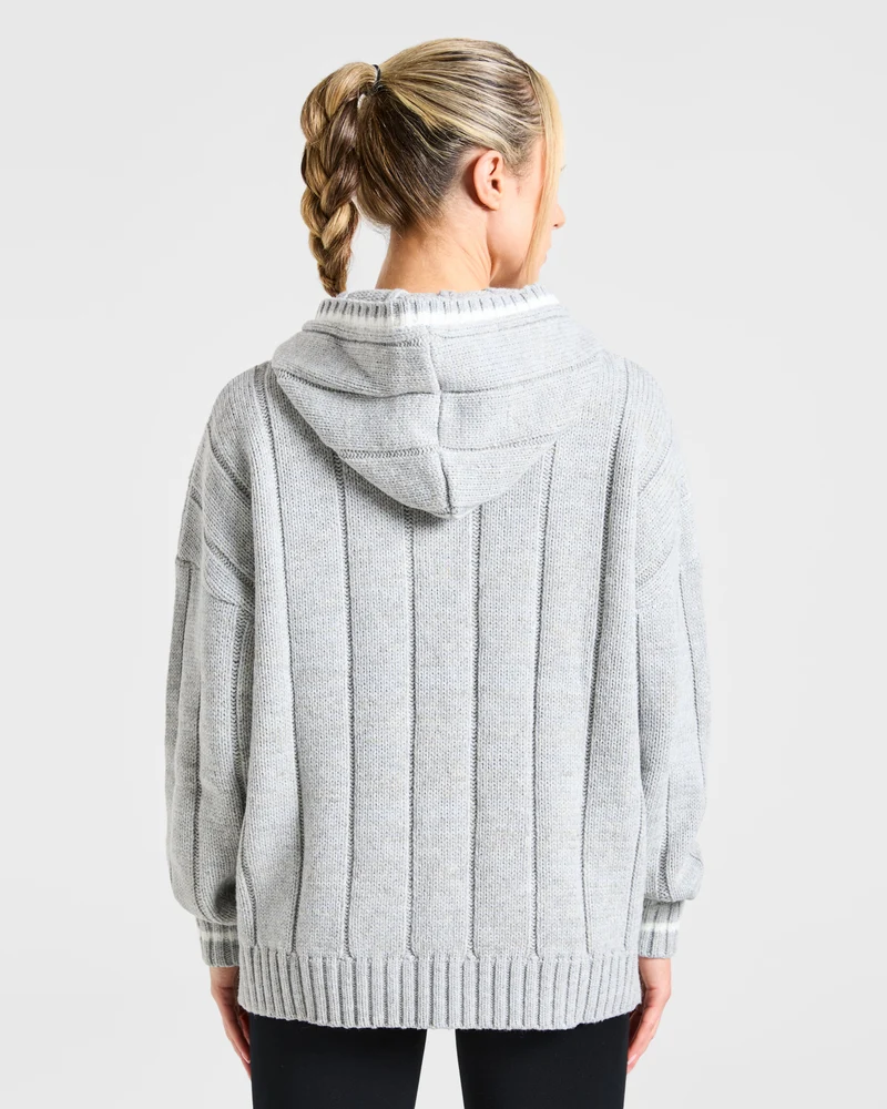 Athletics Oversized Knitted Hoodie - Gris Marl