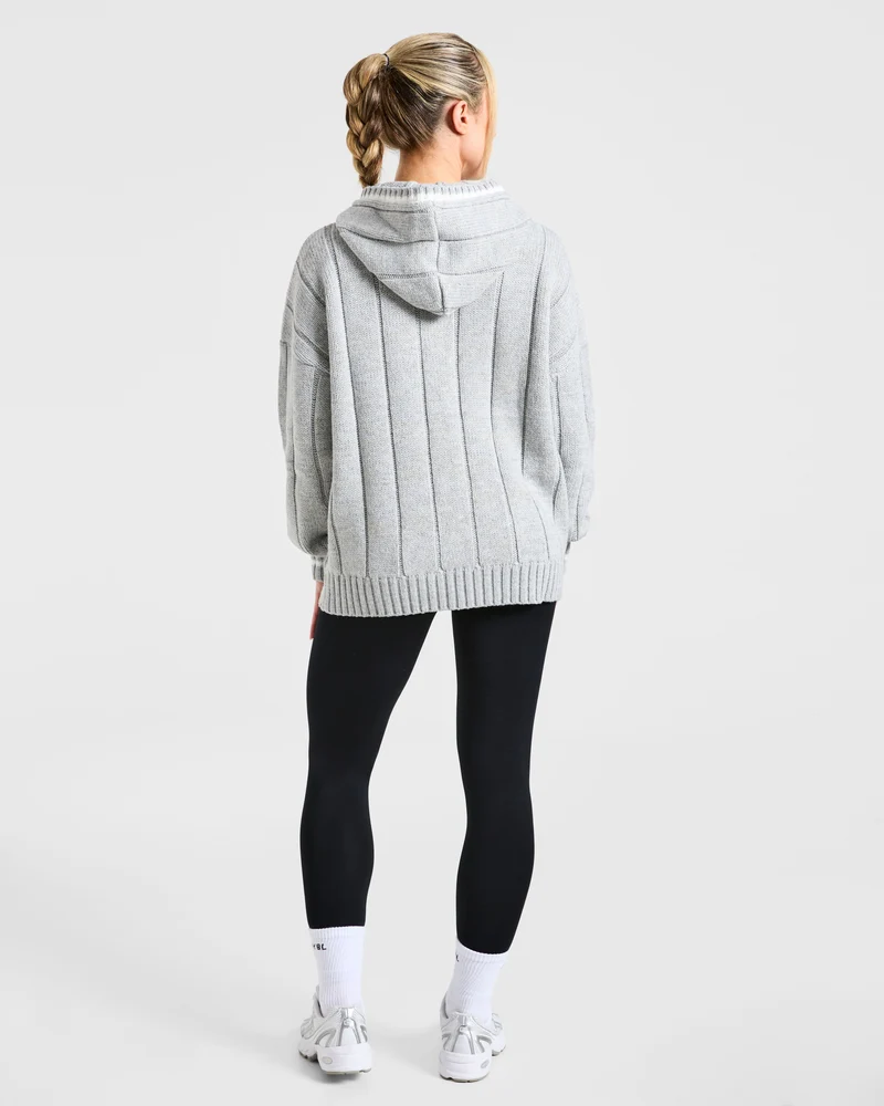 Athletics Oversized Knitted Hoodie - Gris Marl